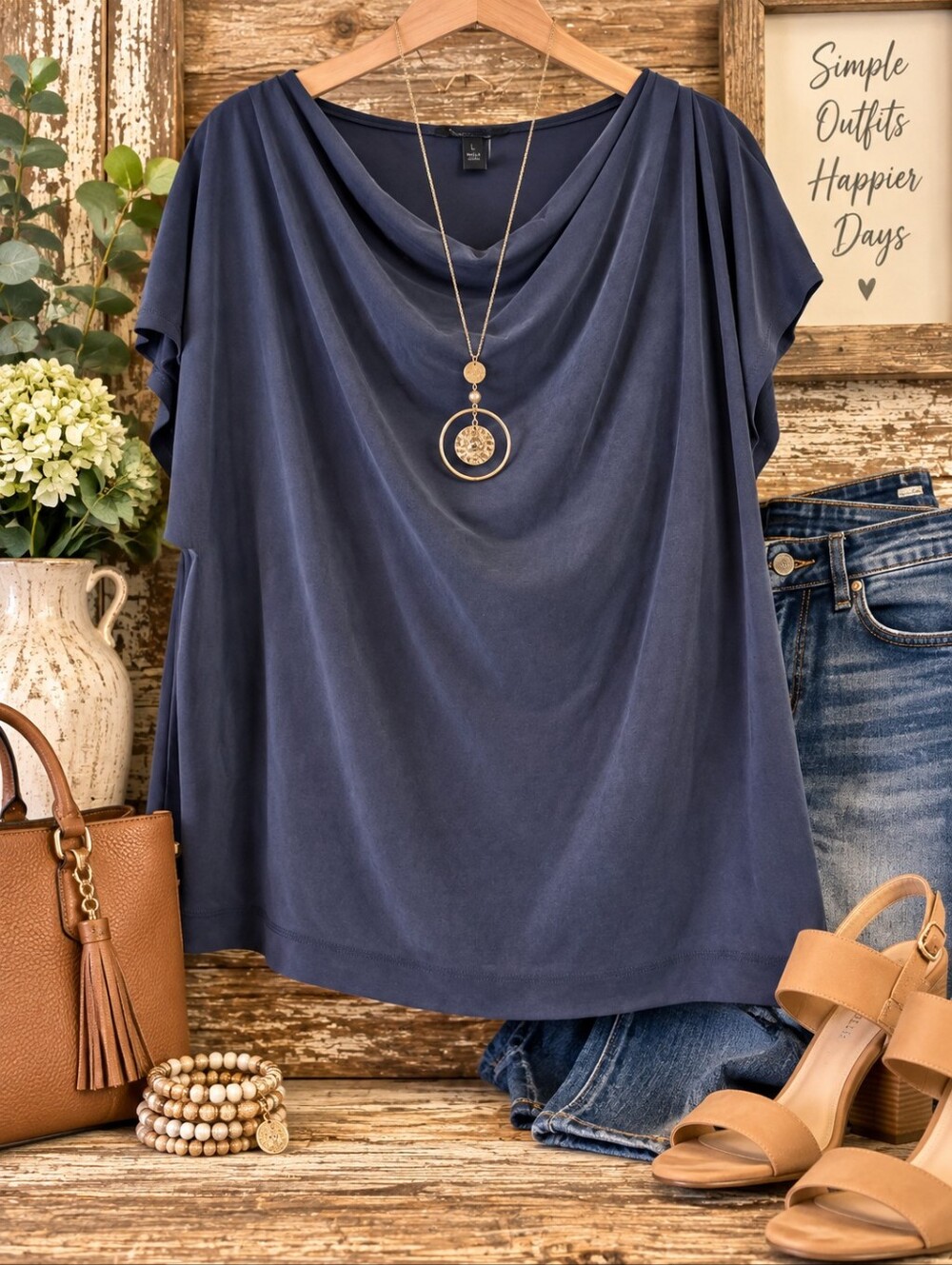 Banana Republic Navy Draped Cowl Neck Modal Top Size L
